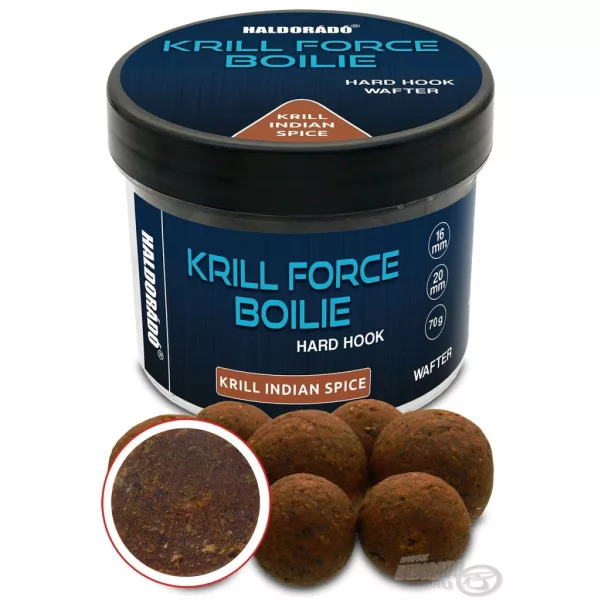 Haldorádó Krill Force Boilie Hard Hook Wafter 16, 20 mm Krill Indian Spice Boilies da Innesco 70gr