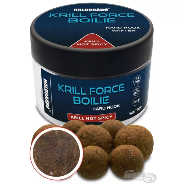 Haldorádó Krill Force Boilie Hard Hook Wafter 24, 30 mm Krill Hot Spicy Boile da Innesco 100gr