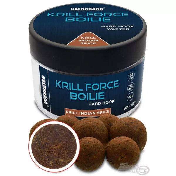 Haldorádó Krill Force Boilie Hard Hook Wafter 24, 30 mm Krill Indian Spice Bojli da innesco 100gr
