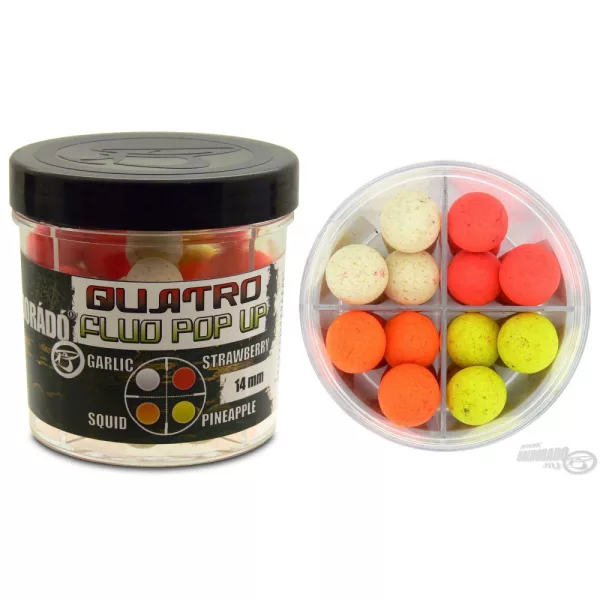 Haldorádó Quatro Fluo Pop Up Boilies 14 mm / 4 gusti in una scatola