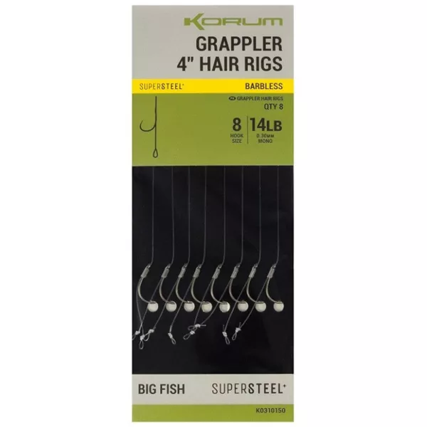 Korum Grappler Hair Rigs 10cm 12 Amo Pre-legato Monofilo Con Occhiello Senza Ardiglione