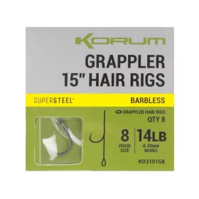   Korum Grappler Hair Rigs 38cm 8 Amo Pre-legato Monofilo Con Occhiello Senza Ardiglione
