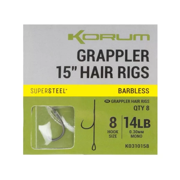 Korum Grappler Hair Rigs 38cm 8 Amo Pre-legato Monofilo Con Occhiello Senza Ardiglione