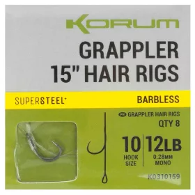   Korum Grappler Hair Rigs 38cm 10 Amo Monofilo Pre-legato Senza Ardiglione con Occhiello
