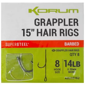   Korum Grappler Hair Rigs 38cm 10 Amo Monofilo Pre-legato con Ardiglione e Occhiello