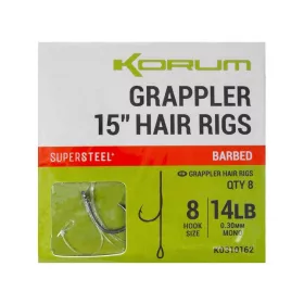  Korum Grappler Hair Rigs 38cm 14 Amo Pre-legato Monofilo Con Occhiello Con Ardiglione
