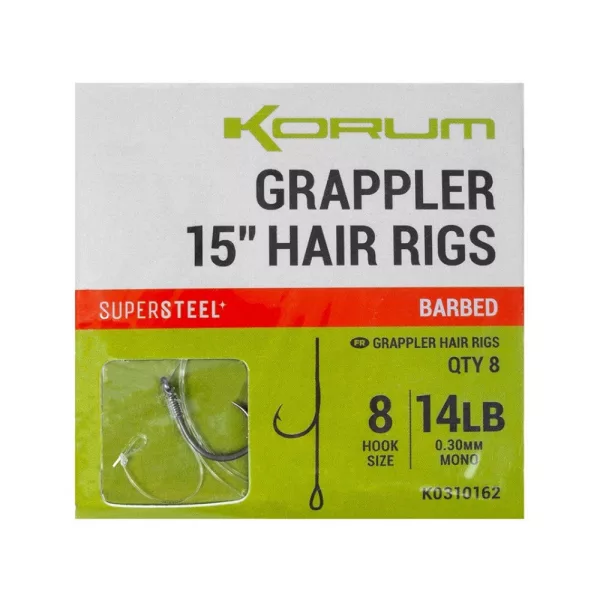 Korum Grappler Hair Rigs 38cm 14 Amo Pre-legato Monofilo Con Occhiello Con Ardiglione