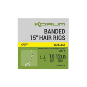   Korum Banded Hair Rigs 10 Senza Ardiglione, Ami Pre-legati Monofilamento con Occhiello 8pz