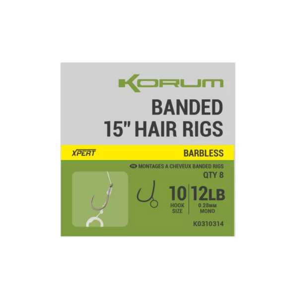 Korum Banded Hair Rigs 10 Senza Ardiglione, Ami Pre-legati Monofilamento con Occhiello 8pz