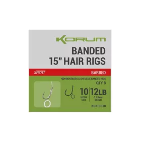   Korum Banded Hair Rigs 8 Ami Pre-legati Monofilamento con Ardiglione e Occhiello 8pz