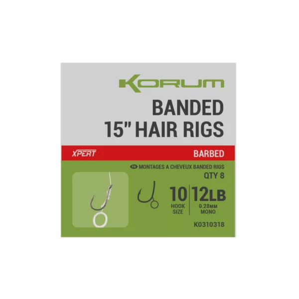 Korum Banded Hair Rigs 8 Ami Pre-legati Monofilamento con Ardiglione e Occhiello 8pz
