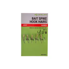   Korum Bait Spike Hook Hairs Barbed 8 Ami con Occhiello, Ardiglione e Spiedo per Esche 5pz