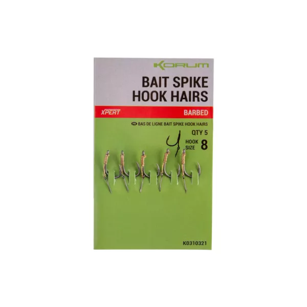 Korum Bait Spike Hook Hairs Barbed 8 Ami con Occhiello, Ardiglione e Spiedo per Esche 5pz