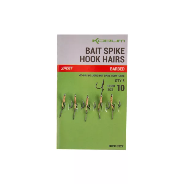 Korum Bait Spike Hook Hairs Barbed 10 Ami con Occhiello, Ardiglione e Spiedo per Esche 5pz