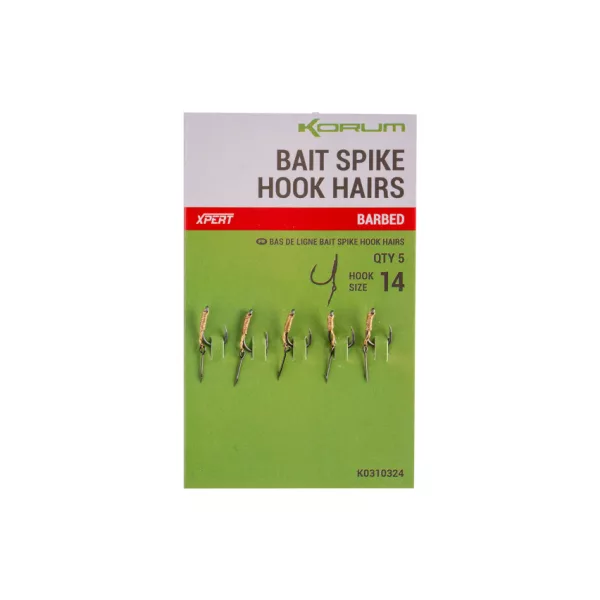 Korum Bait Spike Hook Hairs Barbed 14 Ami con Occhiello, Ardiglione e Spiedo per Esche 5pz
