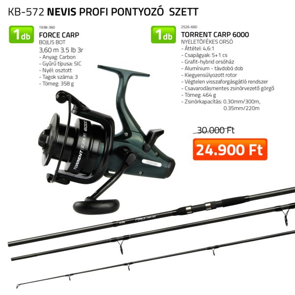 Set da Pesca Carpfishing Nevis Force Carp 3,60m 3,5lb Canna Bojlis + Mulinello a Frizione Libera Torrent Carp 6000