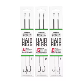   Korda Basix Hair Rigs Wide Gape 6 18lb con ardiglione, con occhiello, amo pre-legato 2 pz