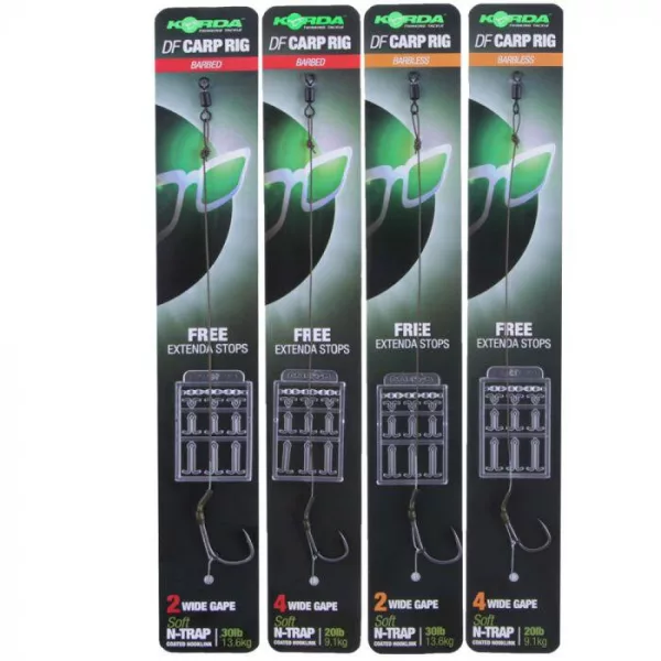 Korda N-Trap DF Rig Size 4 Wide Gape B 20lb - terminale per amo da carpa pre-legato
