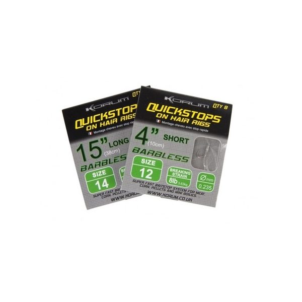 Korum Hair Rigs With Quickstops 15 Size 14 Amo pre-legato in monofilo