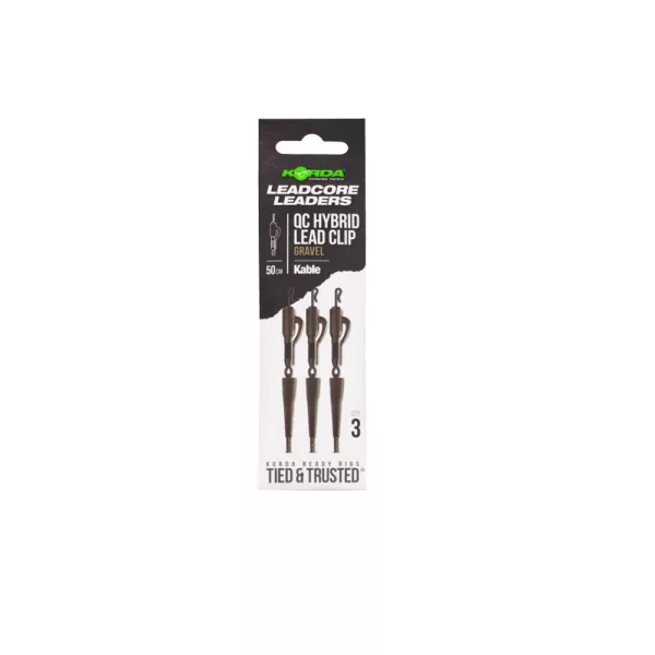 Korda Kable Leadcore Leader Hybrid Lead Clip QC Swivel Gravel Attrezzatura Boilie 50cm 3pz