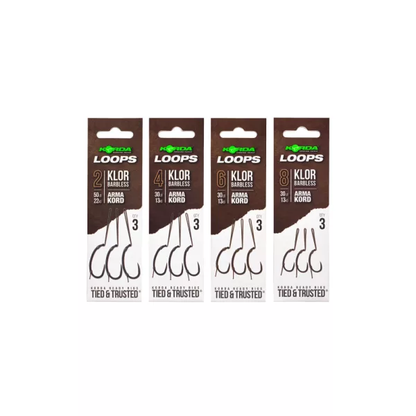 Korda Loop Rigs Klor 8B Amo pre-legato a occhiello, con ardiglione, trecciato 30lb 3pz