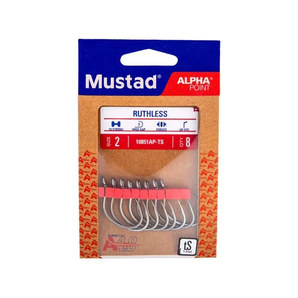Mustad Ruthless Eyed 4/0 Amo con occhiello, Barbo 5pz