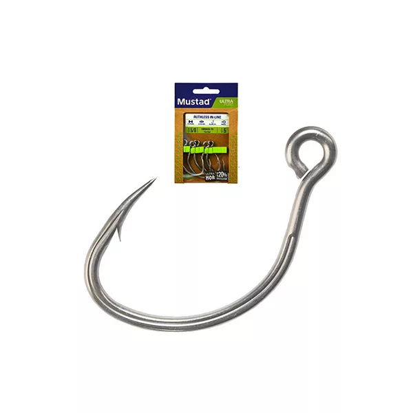 Mustad Ruthless In-Line Titan Steel 1 Amo con Occhiello e Ardiglione 6db