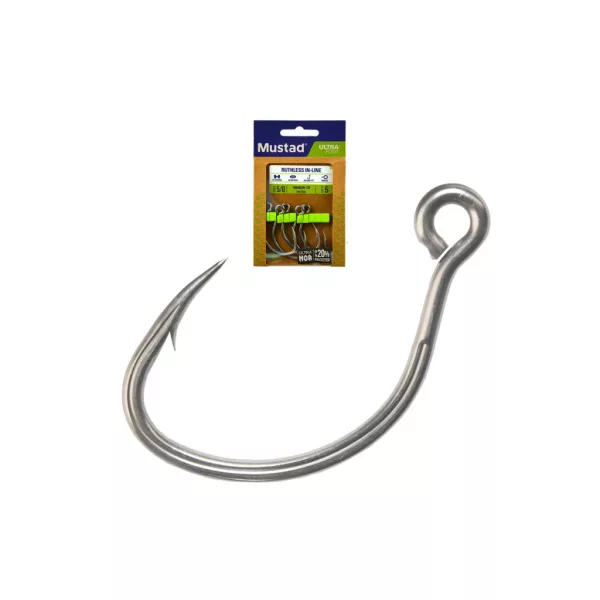 Mustad Ruthless In-Line Titan Steel 1/0 Amo con Occhiello e Ardiglione 6db