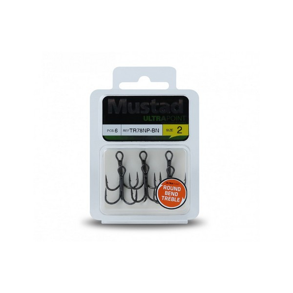 Mustad NP Round Bend Treble Hook 2/0 Ancoretta senza ardiglione 5pz