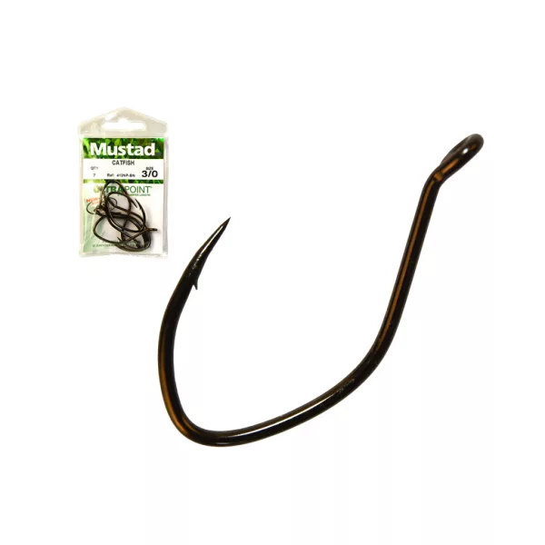 Mustad Ultra NP Single Catfish Black Nickel 2/0 Amo con occhiello e ardiglione 8 pz