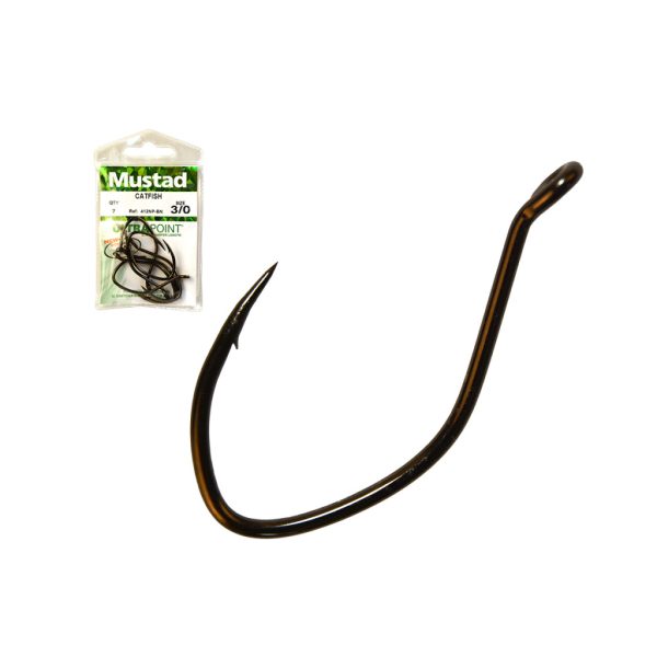 Mustad Ultra NP Single Catfish Black Nickel 8/0 Amo con occhiello e ardiglione 4 pz