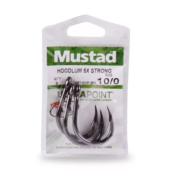 Mustad Live Bait 5 Ex Strong 8/0 Ami ad occhiello, con ardiglione 3pz