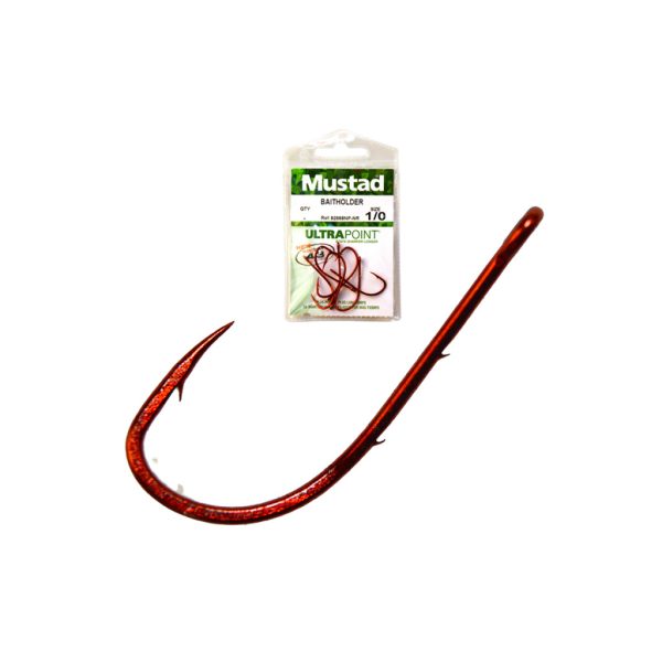 Mustad Red Baitholder 4 Amo con occhiello e ardiglione 14pz