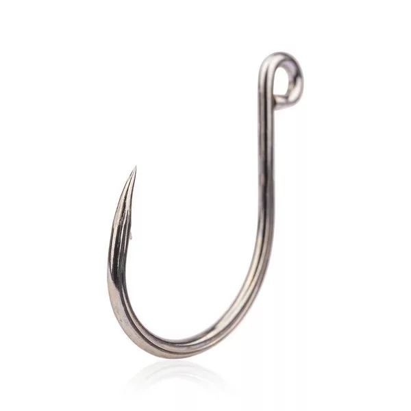 Mustad Kaiju In-Line Titan Steel 2 Amo singolo con occhiello e ardiglione per pesci predatori 10pz