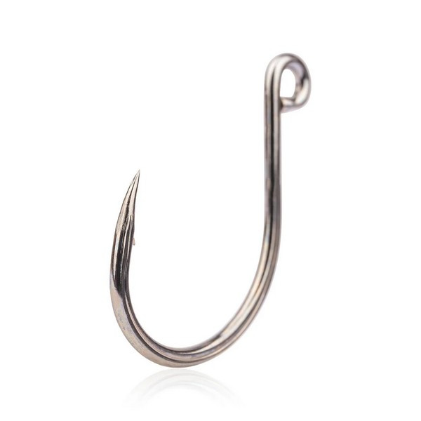 Mustad Kaiju In-Line Titan Steel 4/0 Amo singolo con occhiello e ardiglione per pesci predatori 10pz