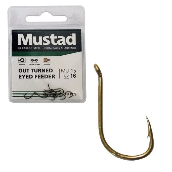 Mustad Ultra Np Out Turned Eyed Feeder 16 10pz Amo da carpa con occhiello rivolto all'esterno e ardiglione