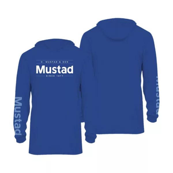 Mustad Blue Brand Longsleeve UV With Hood 3XL Maglietta a Maniche Lunghe con Cappuccio