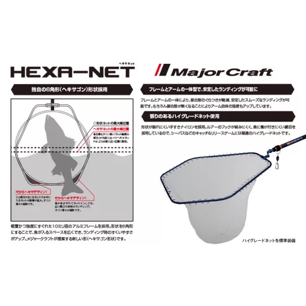 Major Craft Hexa Net Testa guadino L 67x58cm Nero
