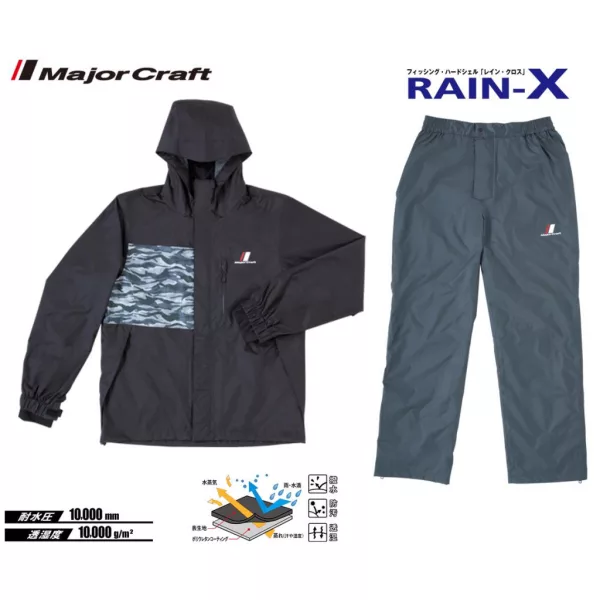 Major Craft Rain-X Tuta antipioggia due pezzi Nera XL