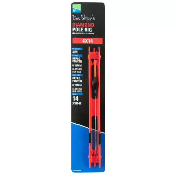 Preston 4x14 Diamond Pole Rig Attrezzatura pronta per canna fissa