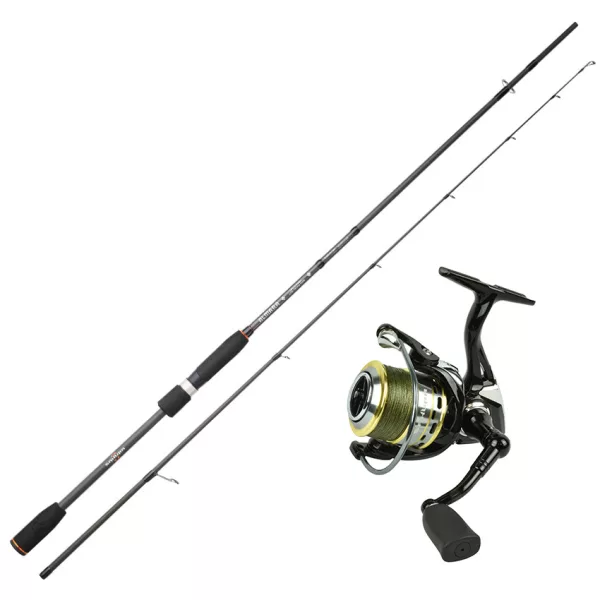 Sakura Almara ALMS 802 MH 2,44m 10-35gr Canna da spinning + Mulinello a frizione anteriore Alendo 4004 FD con trecciato Set da pesca
