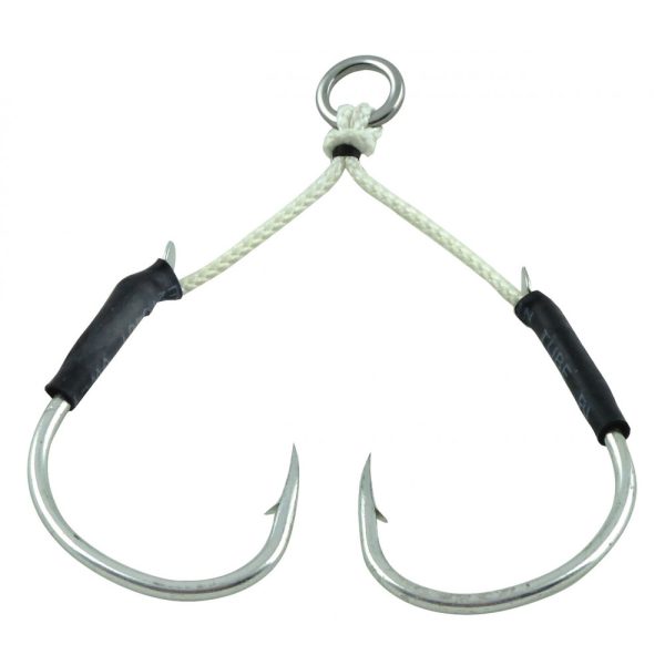 Sakura Hooks Twin Assist Hook SW 601 TI 1/0 Amo Offset da Spinning con Occhiello e Ardiglione 2pz