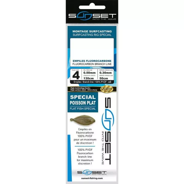 Sunset Surfcasting Rig RS Competition Flat Fish Special Fluoro 3x50 N6 Montatura Marina