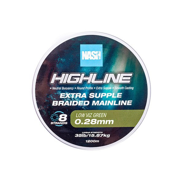 Nash Highline Extra Supple Low Víz Green 0.28mm 1200m Filo trecciato