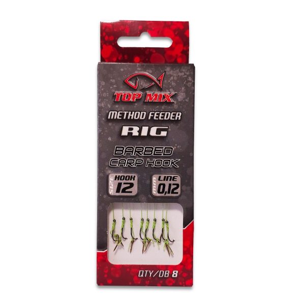 Top Mix Method Feeder Rig 12 Ami Pre-legati con Occhiello, Barbetta e Spike per Esca 8pz
