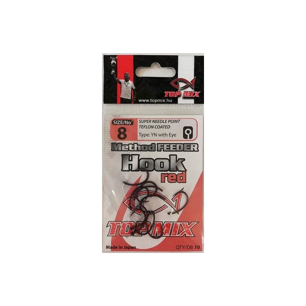 Top Mix Method Feeder Rosso 8 Amo da carpa con occhiello e ardiglione 10pz