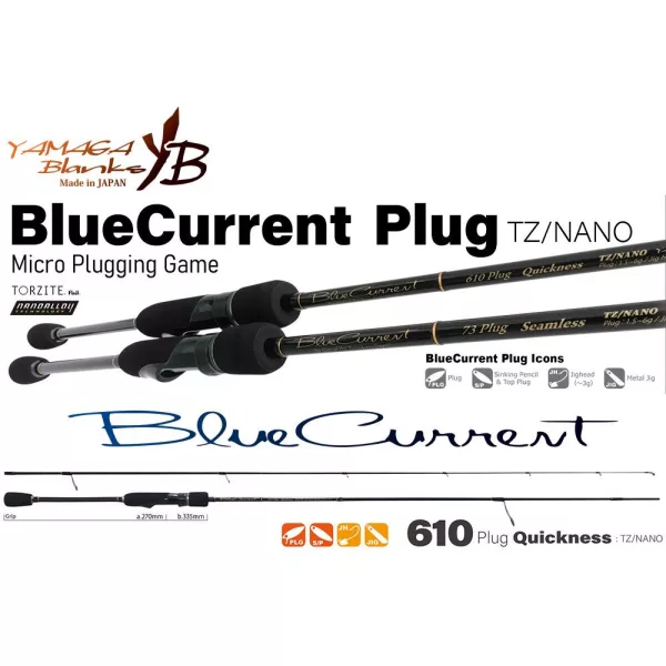 Yamaga Blanks Blue Current 610Plug Quickness TZ-Nano 2,10m 1,5-5gr 2 Pezzi Canna da Spinning