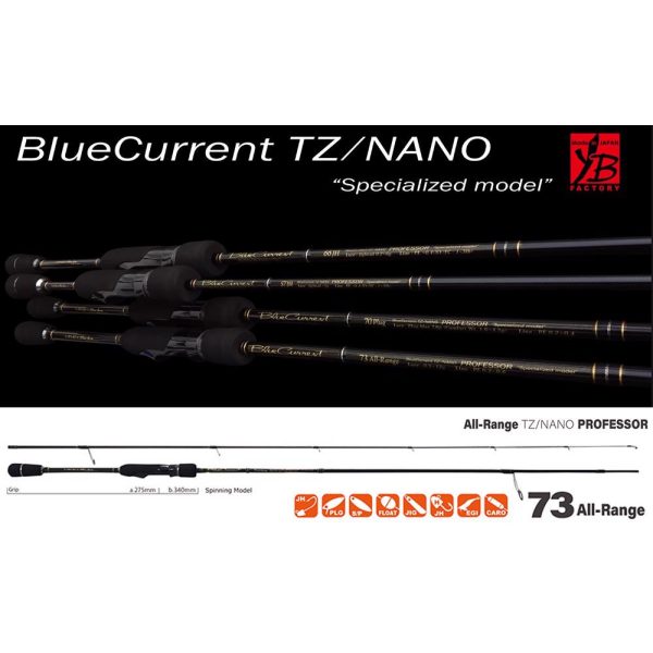 Yamaga Blanks Blue Current 73ALl Range TZ-Nano Professor 2,22m 0,5-12gr Canna da spinning in 2 pezzi