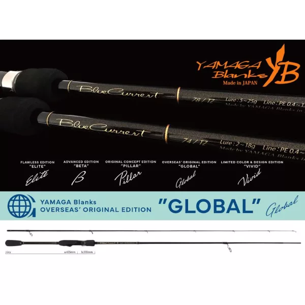 Yamaga Blanks Blue Current 74TZ Nano Global 2,240m 2-18gr Canna da spinning in 2 pezzi