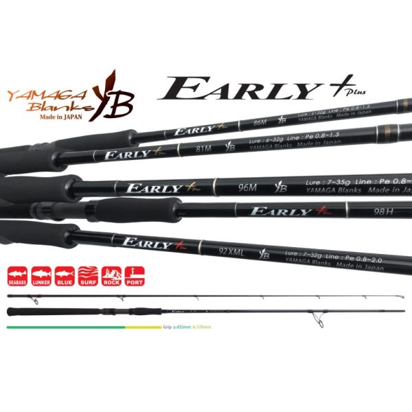 Yamaga Blanks Early+ 98H 2,93m 18-60gr Canna da Spinning 2 Pezzi
